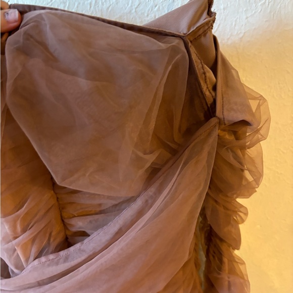 ANAIS CHESTNUT TULLE OFF SHOULDER RUCHED DRESS - Picture 8 of 8